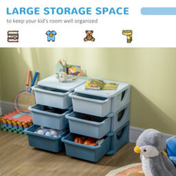 Homcom Kids Storage Units With Drawers 3 Tier Chest Dresser Tower Blue - thumbnail 4