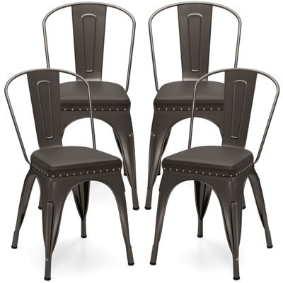 Costway Metal Dining Chair Set Of 4 Indoor Stackable Kitchen Chairs-Gun Grey - image 1
