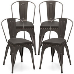 Costway Metal Dining Chair Set Of 4 Indoor Stackable Kitchen Chairs-Gun Grey - thumbnail 1