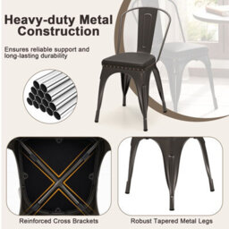 Costway Metal Dining Chair Set Of 4 Indoor Stackable Kitchen Chairs-Gun Grey - thumbnail 7