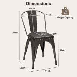 Costway Metal Dining Chair Set Of 4 Indoor Stackable Kitchen Chairs-Gun Grey - thumbnail 2