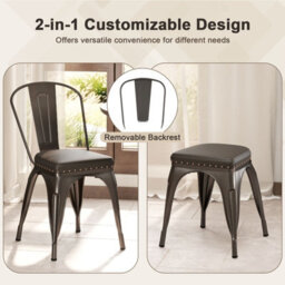 Costway Metal Dining Chair Set Of 4 Indoor Stackable Kitchen Chairs-Gun Grey - thumbnail 8