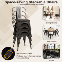 Costway Metal Dining Chair Set Of 4 Indoor Stackable Kitchen Chairs-Gun Grey - thumbnail 6