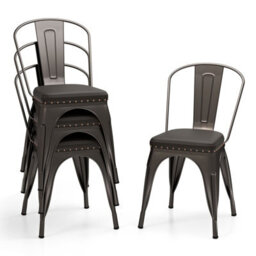 Costway Metal Dining Chair Set Of 4 Indoor Stackable Kitchen Chairs-Gun Grey - thumbnail 9