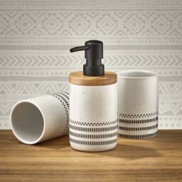Kleine Wolke Alva White Bamboo & Ceramic Freestanding Soap Dispenser - thumbnail 4