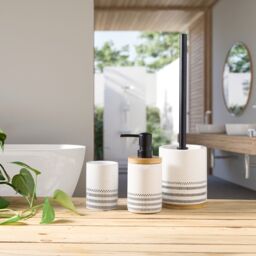 Kleine Wolke Alva White Bamboo & Ceramic Freestanding Soap Dispenser - thumbnail 3