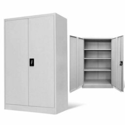 Grey Metal Storage Cabinet 2 Door Lockable Garage Office - thumbnail 1