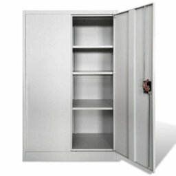 Grey Metal Storage Cabinet 2 Door Lockable Garage Office - thumbnail 5