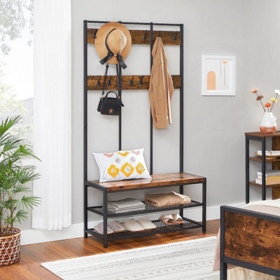 Songmics Vasagle Large Coat Rack, Hat And Coat Stand With 12 Hooks And Shoe Bench In Industrial Design, Multifunctional Hallway Shelf - image 1