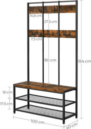 Songmics Vasagle Large Coat Rack, Hat And Coat Stand With 12 Hooks And Shoe Bench In Industrial Design, Multifunctional Hallway Shelf - thumbnail 9