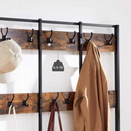 Songmics Vasagle Large Coat Rack, Hat And Coat Stand With 12 Hooks And Shoe Bench In Industrial Design, Multifunctional Hallway Shelf - thumbnail 5