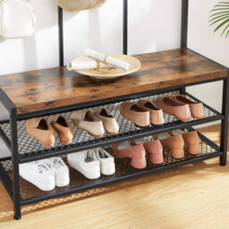 Songmics Vasagle Large Coat Rack, Hat And Coat Stand With 12 Hooks And Shoe Bench In Industrial Design, Multifunctional Hallway Shelf - thumbnail 6