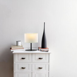 Happy Homewares Modern Designer Oval Table Lamp In Matte Black With Off-White Fabric Shade - thumbnail 7