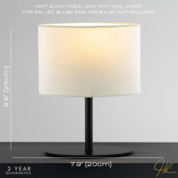 Happy Homewares Modern Designer Oval Table Lamp In Matte Black With Off-White Fabric Shade - thumbnail 6