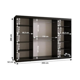 Arte Bahrain Ii Black Sliding Door Wardrobe 250Cm - Sleek Smoked Glass Wardrobe With Three Doors And Ample Storage - thumbnail 4