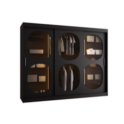 Arte Bahrain Ii Black Sliding Door Wardrobe 250Cm - Sleek Smoked Glass Wardrobe With Three Doors And Ample Storage - thumbnail 3