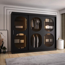 Arte Bahrain Ii Black Sliding Door Wardrobe 250Cm - Sleek Smoked Glass Wardrobe With Three Doors And Ample Storage - thumbnail 1