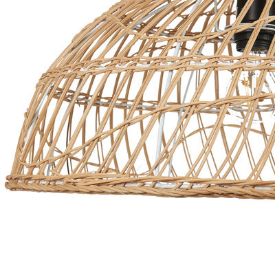 Wyld And Coco Natural Beige Rattan Pendant Lamp, Open-Work Shade, Black Cord, 51Cm - image 1