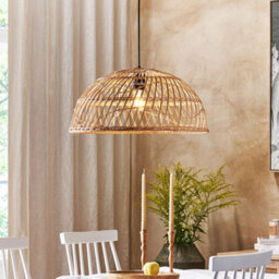 Wyld And Coco Natural Beige Rattan Pendant Lamp, Open-Work Shade, Black Cord, 51Cm - thumbnail 2