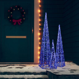 Berkfield Acrylic Decorative Led Light Cone Set Blue 60/90/120Cm - thumbnail 3
