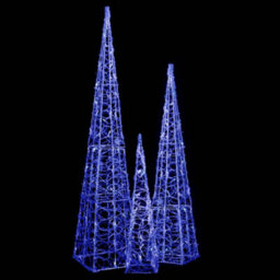 Berkfield Acrylic Decorative Led Light Cone Set Blue 60/90/120Cm - thumbnail 2