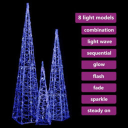 Berkfield Acrylic Decorative Led Light Cone Set Blue 60/90/120Cm - thumbnail 8