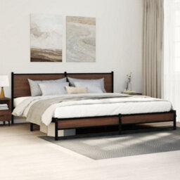 Berkfield Metal Bed Frame Without Mattress Brown Oak 193X203 Cm - thumbnail 1