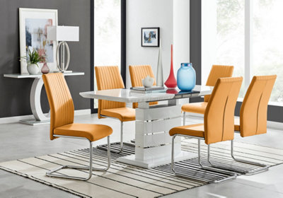 Furniturebox Renato 120Cm High Gloss Extending Dining Table And 6 Mustard Lorenzo Chairs - image 1