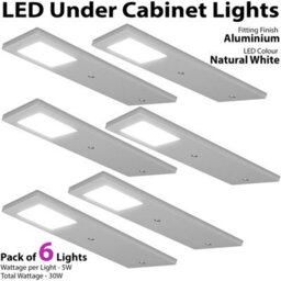 6-Pack Ultra-Slim Aluminium Under Cabinet Kitchen Lighting Kit With Natural White Leds - thumbnail 3