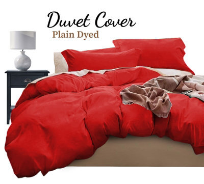 Ameha Plain Dyed Duvet Cover Complete Set With Matching Fitted Sheet & Pillowcase Microfiber King Burgundy - image 1
