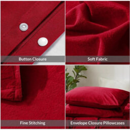 Ameha Plain Dyed Duvet Cover Complete Set With Matching Fitted Sheet & Pillowcase Microfiber King Burgundy - thumbnail 9