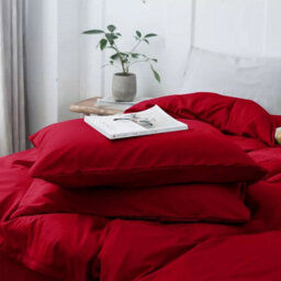 Ameha Plain Dyed Duvet Cover Complete Set With Matching Fitted Sheet & Pillowcase Microfiber King Burgundy - thumbnail 8