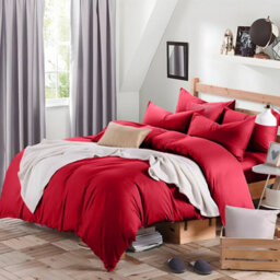 Ameha Plain Dyed Duvet Cover Complete Set With Matching Fitted Sheet & Pillowcase Microfiber King Burgundy - thumbnail 2