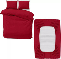 Ameha Plain Dyed Duvet Cover Complete Set With Matching Fitted Sheet & Pillowcase Microfiber King Burgundy - thumbnail 3