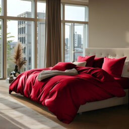 Ameha Plain Dyed Duvet Cover Complete Set With Matching Fitted Sheet & Pillowcase Microfiber King Burgundy - thumbnail 7