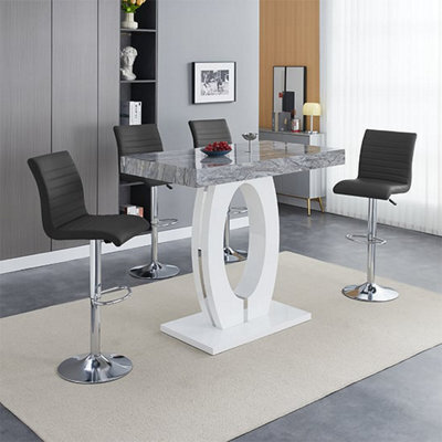 Furniture In Fashion Halo Melange High Gloss Bar Table With 4 Ripple Black Stools - image 1