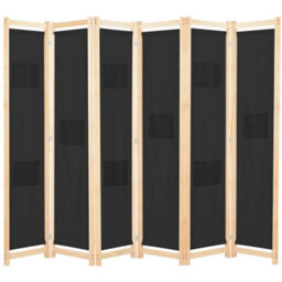 Walplus Black Fabric 6 Panel Room Divider 240 By 170 By 4 Centimetres