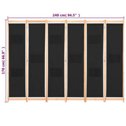 Walplus Black Fabric 6 Panel Room Divider 240 By 170 By 4 Centimetres - thumbnail 8
