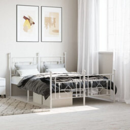 Berkfield Metal Bed Frame Without Mattress With Footboard White 135X190Cm - thumbnail 1