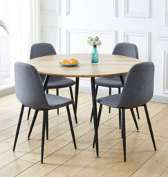 Hallowood Furniture Cullompton Large Round Dining Table With Light Oak Effect Top (120Cm) With 4 Chairs