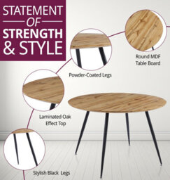 Hallowood Furniture Cullompton Large Round Dining Table With Light Oak Effect Top (120Cm) With 4 Chairs - thumbnail 4