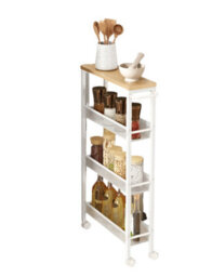 Modcraft Slim 4-Tier Kitchen Storage Trolley With Wheels - Oak & White, Narrow Rolling Cart For Small Spaces - thumbnail 2