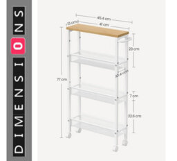 Modcraft Slim 4-Tier Kitchen Storage Trolley With Wheels - Oak & White, Narrow Rolling Cart For Small Spaces - thumbnail 4