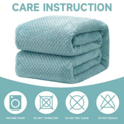 Duck Egg Blue 150X200Cm Luxury Waffle Fleece Throw Blanket - Super Soft & Warm For Sofa & Bed - thumbnail 3
