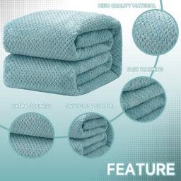 Duck Egg Blue 150X200Cm Luxury Waffle Fleece Throw Blanket - Super Soft & Warm For Sofa & Bed - thumbnail 2