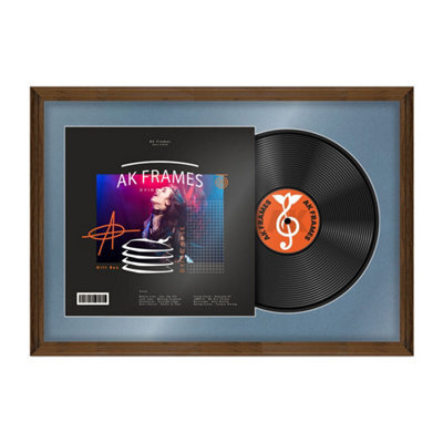 "AK Frames 25X17"" Walnut Classic Vinyl Record Frame With Pompadour Mount For 12 Inch Lp Cover & Disc - Overlapped Design" - image 1