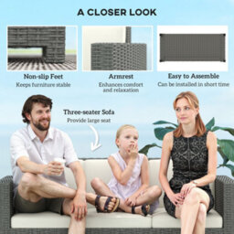 Wyld Haus Necolo 3-Seater Outdoor Rattan Sofa In Light Grey With Cream Cushions - thumbnail 7