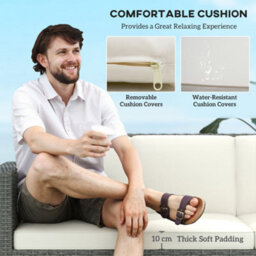 Wyld Haus Necolo 3-Seater Outdoor Rattan Sofa In Light Grey With Cream Cushions - thumbnail 6