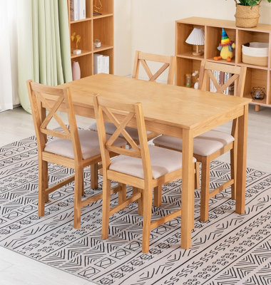 Hallowood Furniture Waverly Oak Dining Table (Tab1200) Set With 4 Small Cross Back Chairs (Beige Seat) - image 1