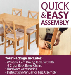 Hallowood Furniture Waverly Oak Dining Table (Tab1200) Set With 4 Small Cross Back Chairs (Beige Seat) - thumbnail 7